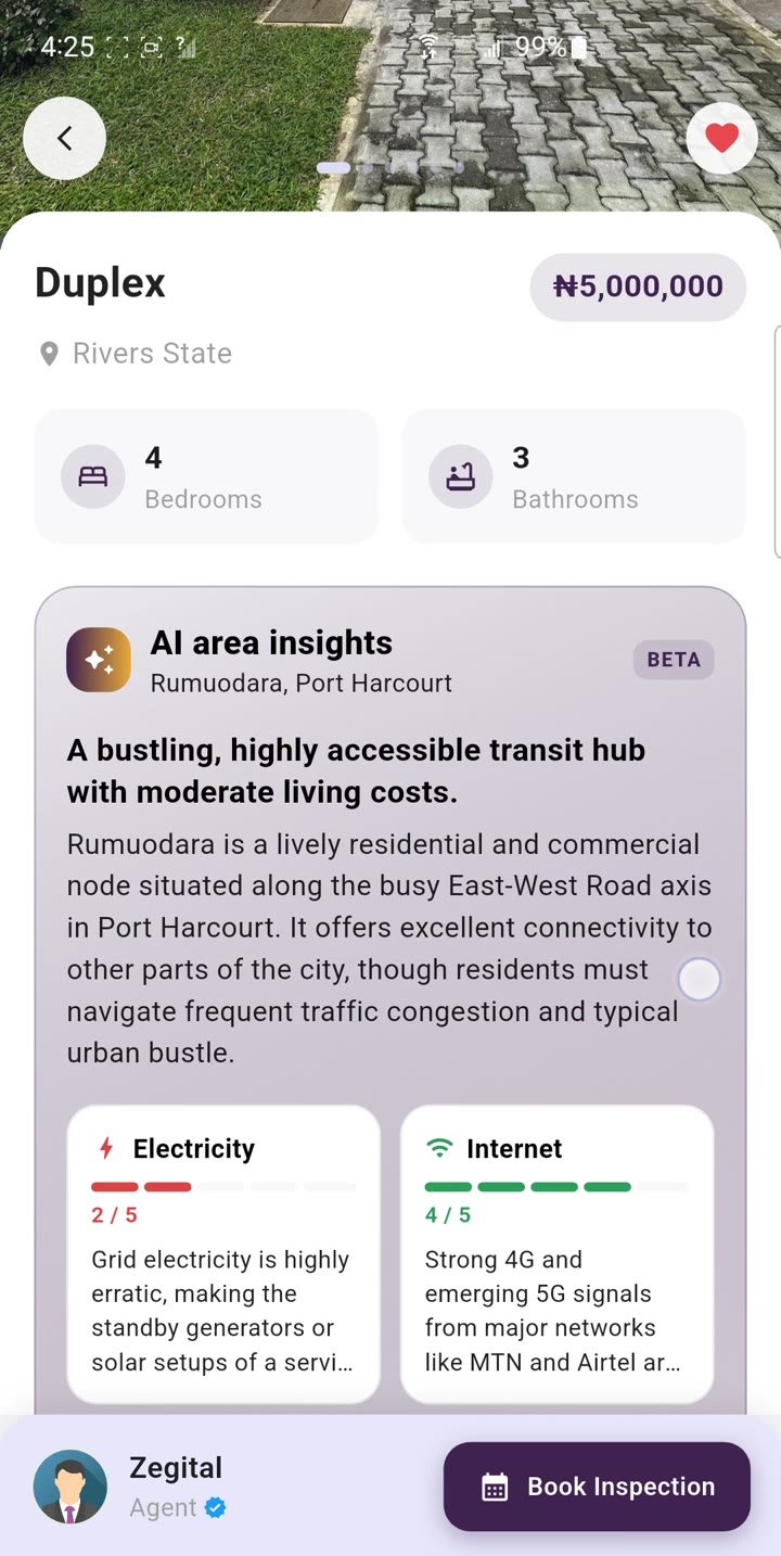 A duplex listing with AI area insights for Rumuodara, Port Harcourt