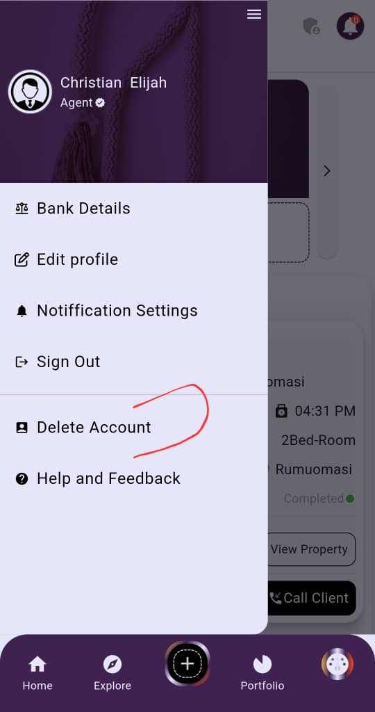 Click Delete Account