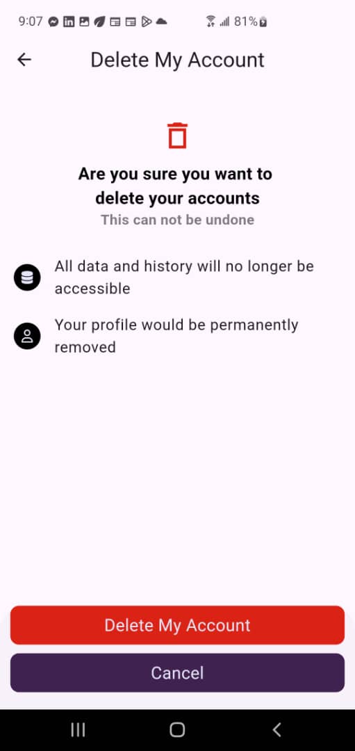 Click Delete My Account